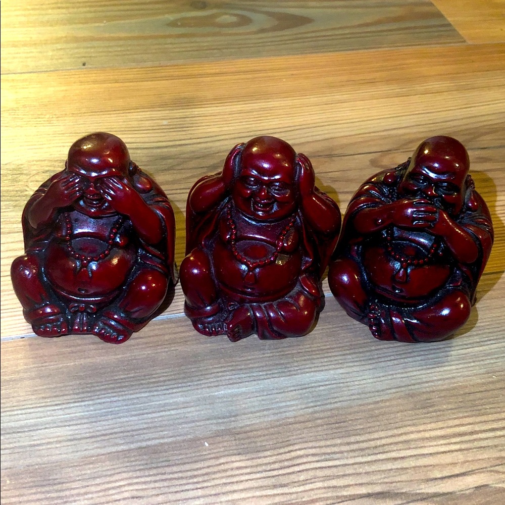 Sale 💚 Set of Three Laughing Buddha Figurines - "See no, speak no, hear no evil